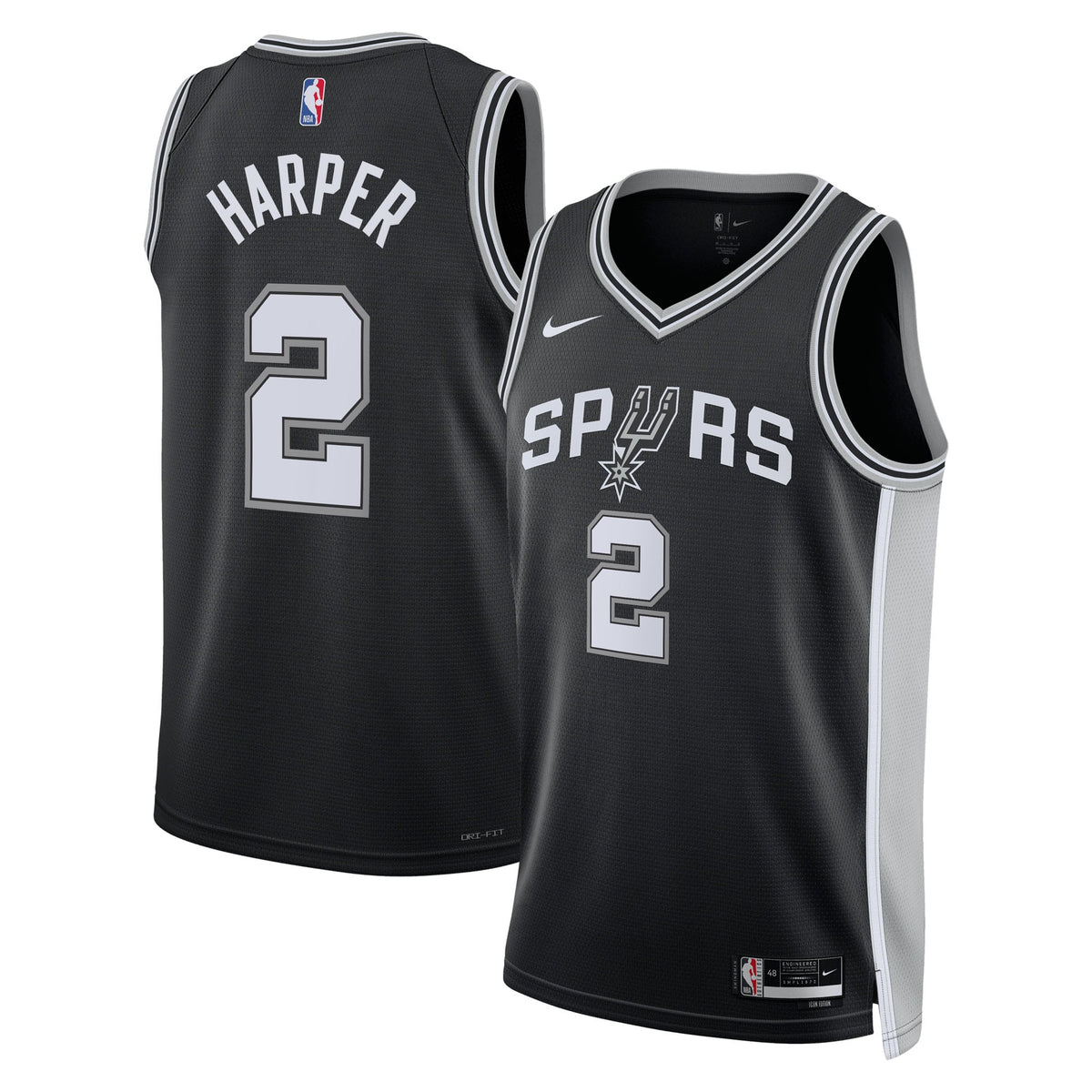 San Antonio Spurs Nike Icon Edition Swingman Jersey NBA 2025 First Round Draft Pick - Black - Dylan Harper - Unisex